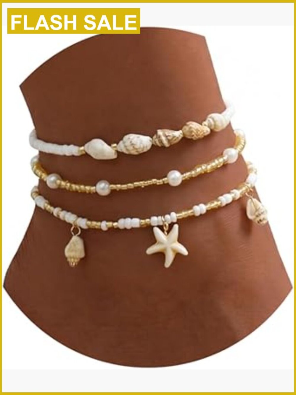 Gold Plated Boho Bead Ankle Bracelet Set - Adjustable Seashell Anklet for Women